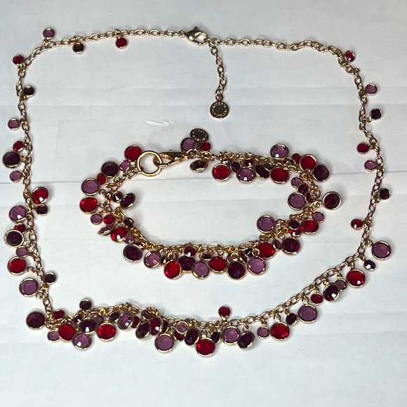 Roberta Chiarella Swarovski Red Purple Stone Gold Tone Necklace & Bracelet Set - Picture 1 of 5